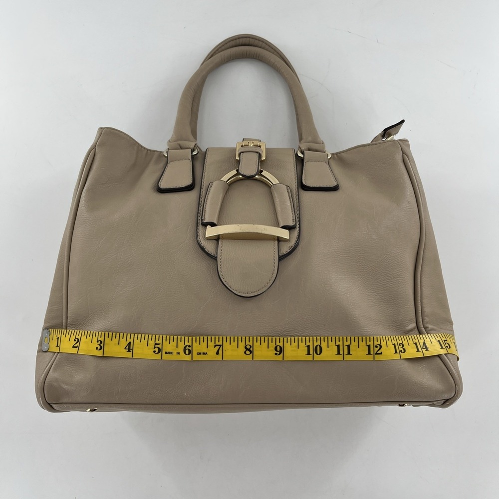 Large Charming Charlie Handbag Satchel Crossbody Tote Purse Tan Beige Taupe Gold - Picture 14 of 16